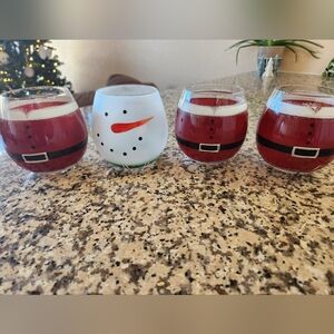 Pier 1 Santa and Snowman Holiday Glass Set - Red, Black, White